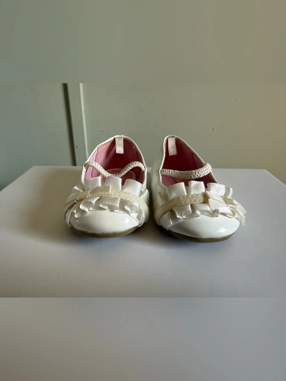 healthtex White Girls' Dress Flats with Pink Interior and Bow
